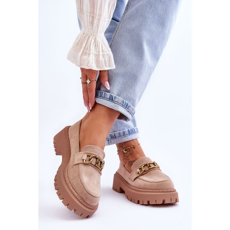 Ženske natikače s platformom od brušene kože bež Larey 2