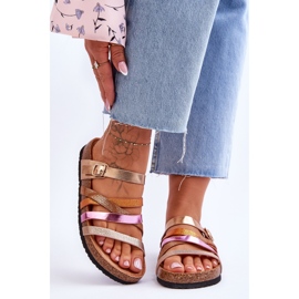 FB2 Ženske papuče s platformom i prugama zlatne djeteline zlatni 1