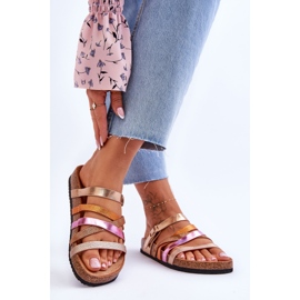 FB2 Ženske papuče s platformom i prugama zlatne djeteline zlatni 2