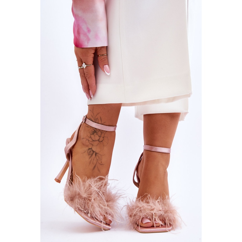 FB2 Ženske gole Tiffany sandale od perja ružičasta 1