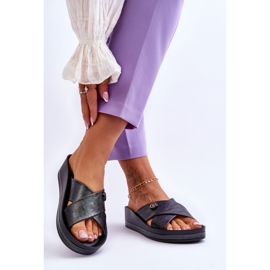 Vinceza Ženske papuče s platformom s ukrasom Black Brooklyn crno 2