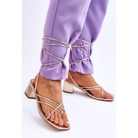 Vezane sandale sa zlatnim visokim potpeticama Tajna ljubav zlatna 2