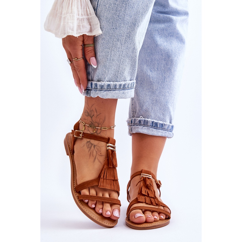 Ženske sandale ravne antilop boho smeđe Lucami smeđa 1