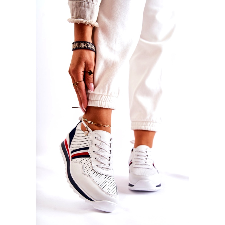 Evento Ženske bijele i tamnoplave kožne sportske cipele Jane bijela 1