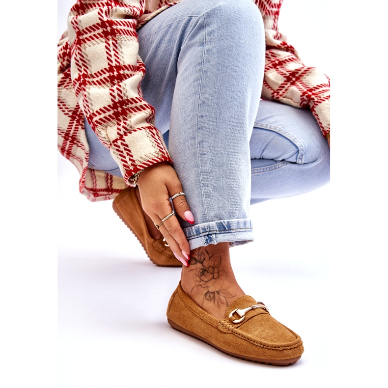 Klasične mokasine od brušene kože s ukrasom u boji deve smeđa 2