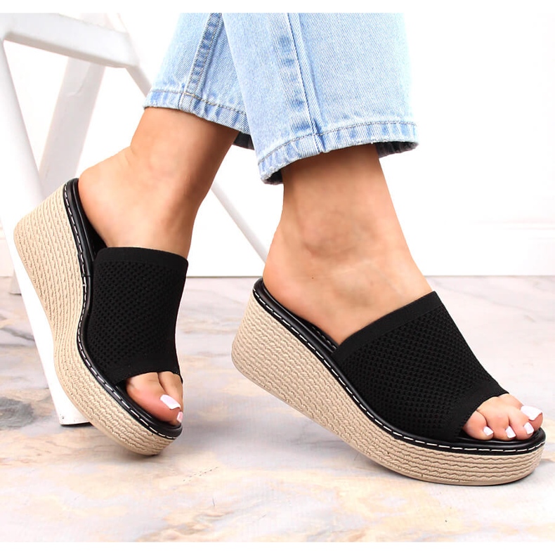 Ženske crne papuče na wedge T.Sokolski MU100 crna 1