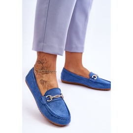 Klasične mokasine od brušene kože s Amera plavim ukrasom plava 2