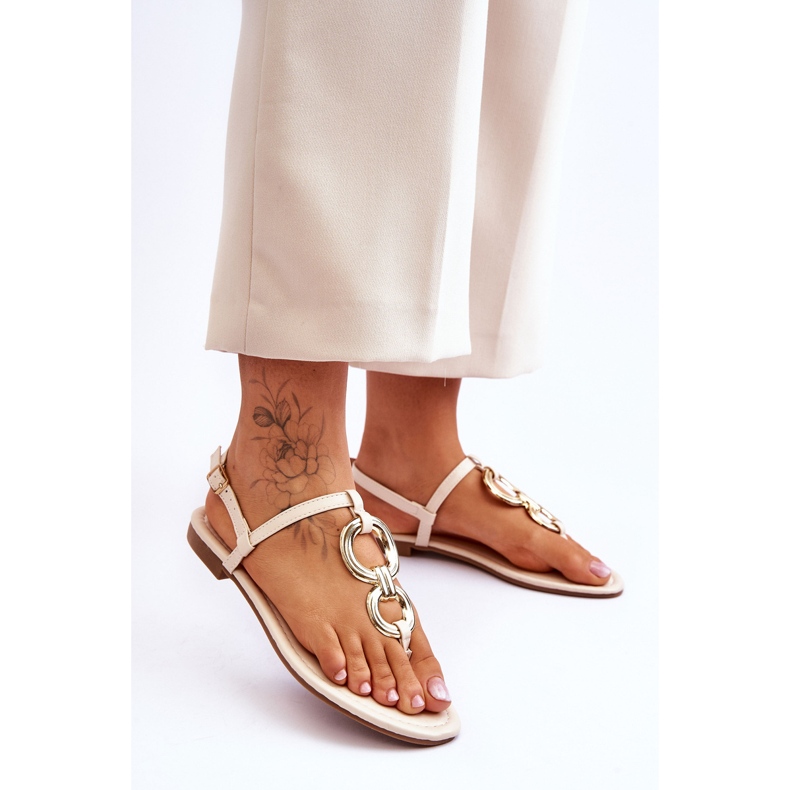 Bež Keep Going kožne japanke s ravnom petom 2