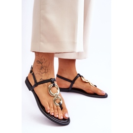 Crne kožne japanke Keep Going s ravnom petom crna 2