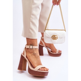 Kožne sandale na debeloj platformi Bež Marina 2