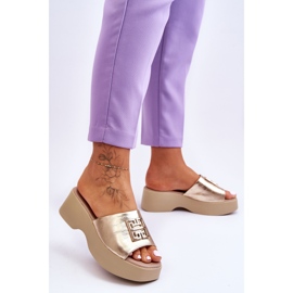 Lemar Ženske kožne papuče s platformom sa zlatnim Renna ukrasom 2