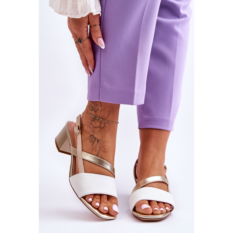 Sergio Leone kožne sandale na visoku petu SK826 bijele i zlatne bijela 1