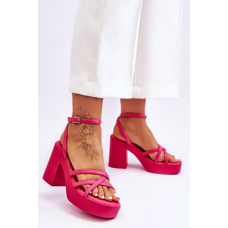 FS1 Moderne sandale na visoku potpeticu s remenima boje boje fuksije ružičasta 2
