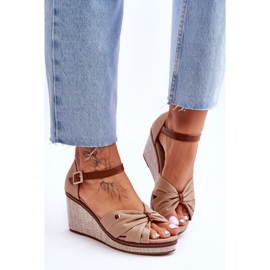 PS1 Ženske sandale na pleteni klin tamno bež Judith 1