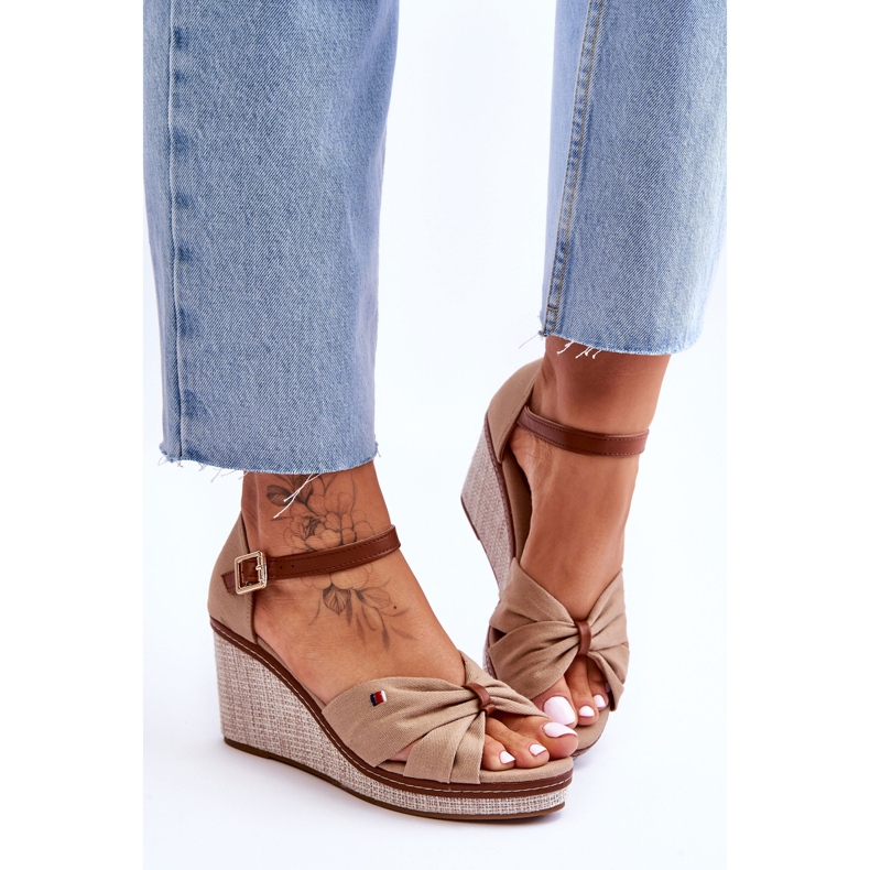 PS1 Ženske sandale na pleteni klin tamno bež Judith 1