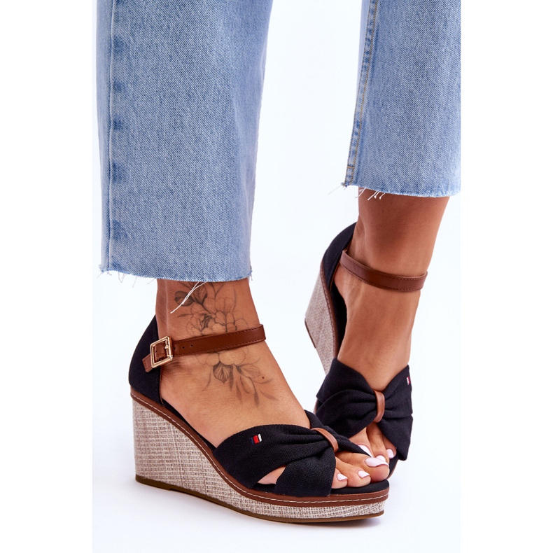 PS1 Ženske sandale na pleteni klin crne Judith crna 1