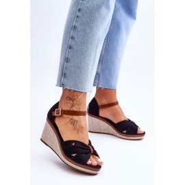 PS1 Ženske sandale na pleteni klin crne Judith crno 2