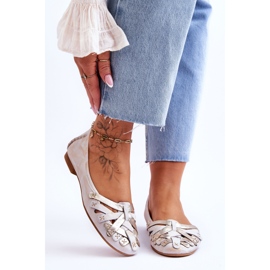 Ženske kožne balerinke Maciejka 01358-22 bež-zlatne 1