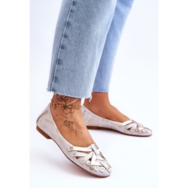 Ženske kožne balerinke Maciejka 01358-22 bež-zlatne 2