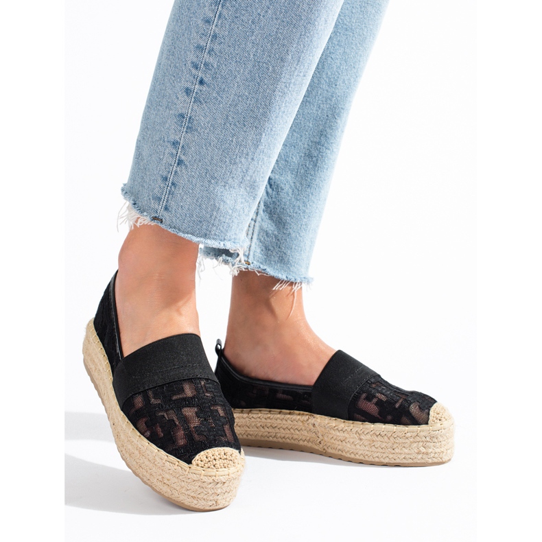 Čipkaste espadrile na platformu Shelovet crne crno 1