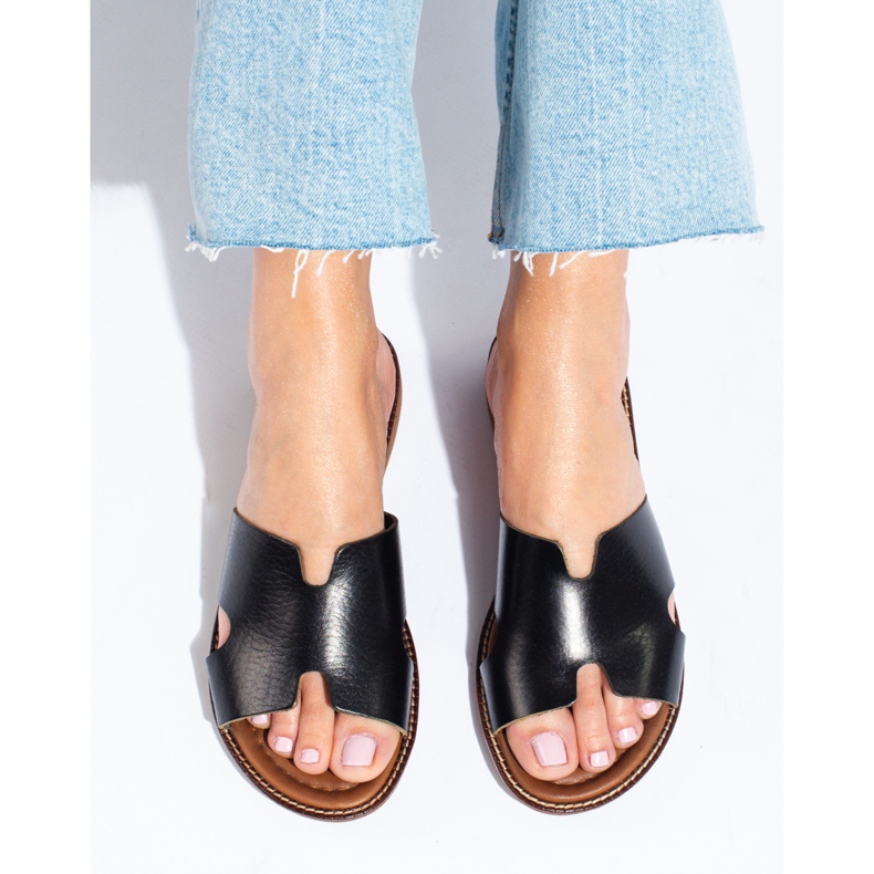 W. Potocki Ženske crne kožne papuče Potocki crna 1