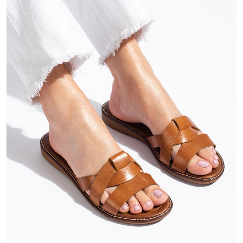 W. Potocki Ženske smeđe kožne papuče Potocki smeđa 1