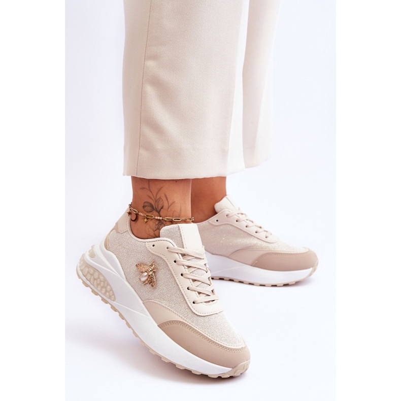 PS1 Sjajne sportske cipele s bež Seneca ukrasom 2