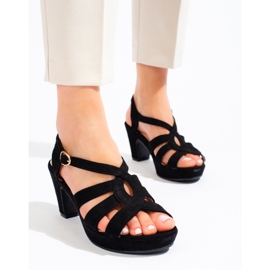 Ženske crne sandale od brušene kože na petu iz Sheloveta crna 2