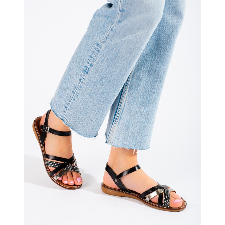 Ženske crne kožne sandale W. Potocki crno 1