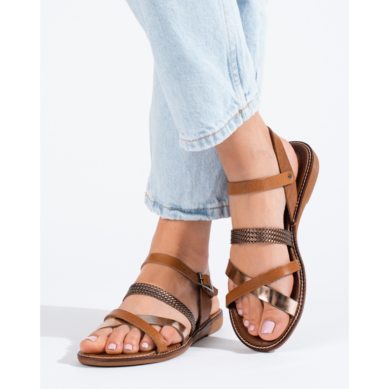 W. Potocki Ženske smeđe kožne sandale Potocki smeđa 1