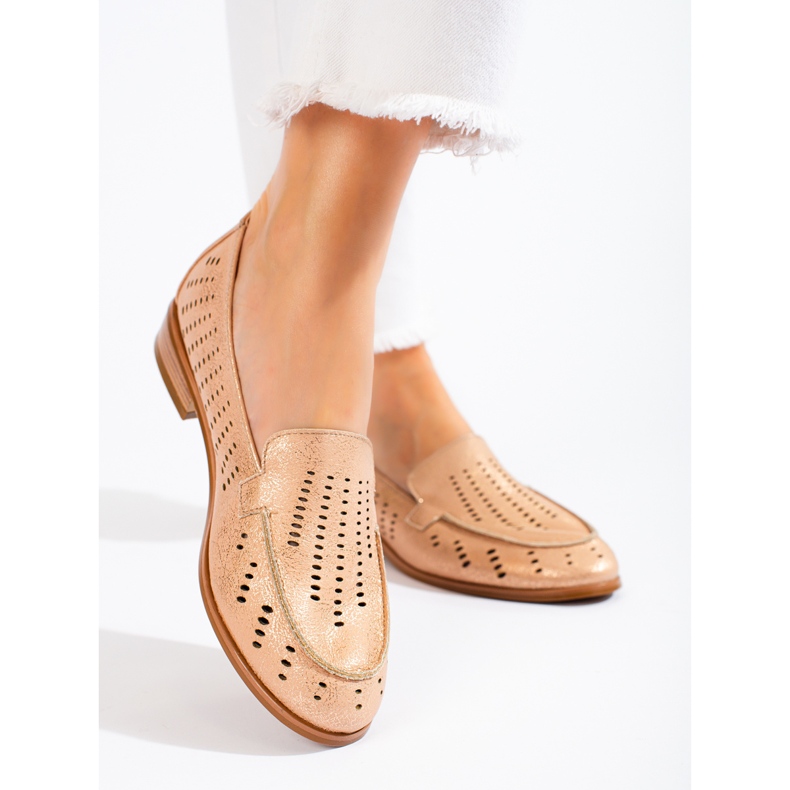 SHELOVET Ženske zlatne ažur cipele Potocki bež 1