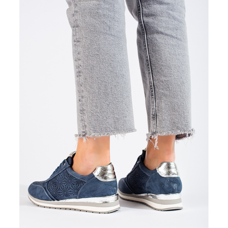 Ženske tamnoplave Shelovet kožne tenisice na klin plava 1