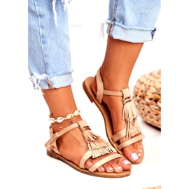 FRJ Ženske sandale Ravna antilop Boho Bež Lucami 3