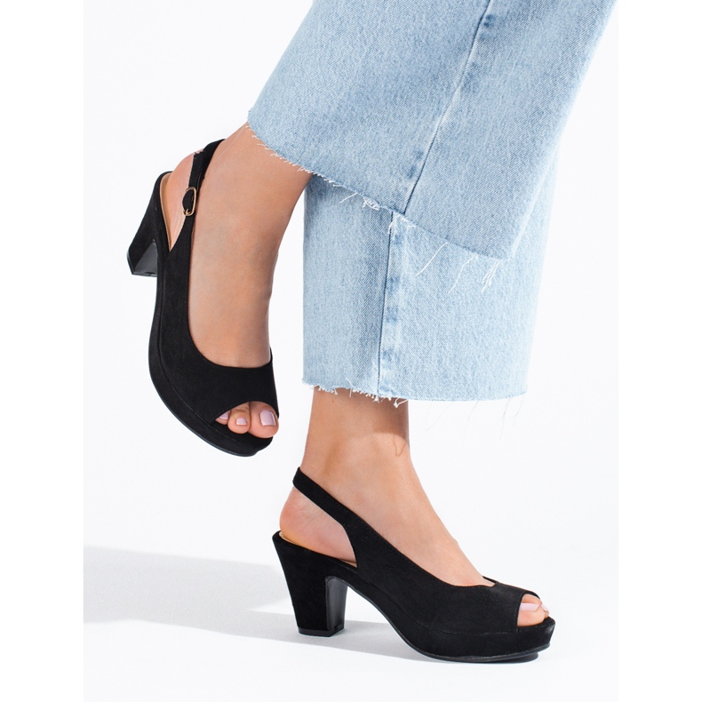 Shelovet crne sandale od brušene kože s udobnom petom crno 2