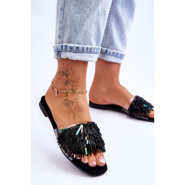 Ženske papuče s modnim ukrasima S.Barski KV-576-4 crne bezbojan 2