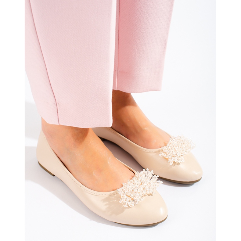 W. Potocki Ženske bež balerinke s bisernim ukrasom marke Potocki 1