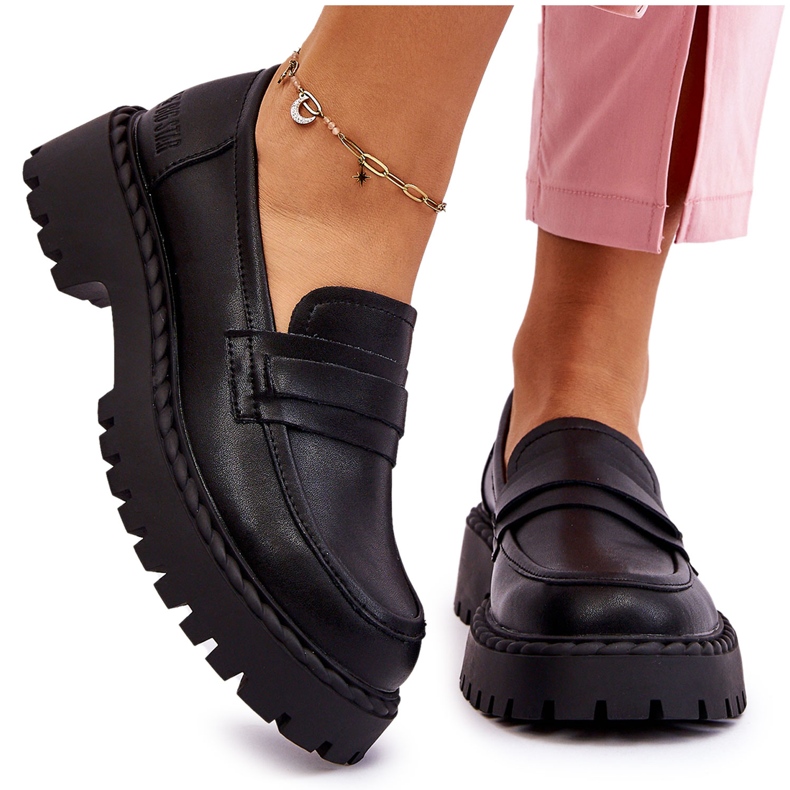 Ženske mokasine Big Star kožne cipele LL274458 crne crna 4