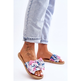 FK1 Ženske papuče s mašnom od tkanine Bijeli cvijet bijela 2