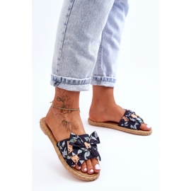 FK1 Ženske papuče s mašnom od tkanine, crni cvijet crno 1