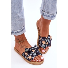 FK1 Ženske papuče s mašnom od tkanine, crni cvijet crna 2