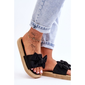 FK1 Ženske papuče od brušene kože s mašnom, crna ograda 2