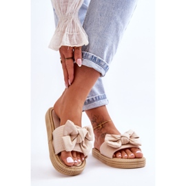 FK1 Ženske papuče od brušene kože s mašnom bež boje 1