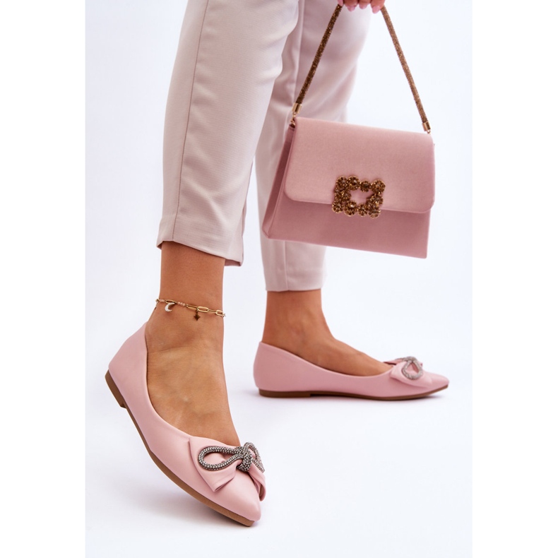 WS1 Elegantne balerinke s mašnom i jednokratnim ružičastim kamenčićima ružičasta 2