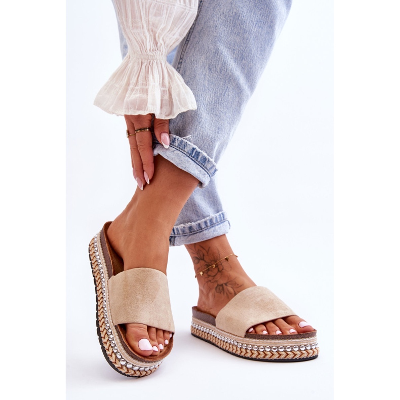 WR1 Ženske papuče od glatke brušene kože bež Hayen 1